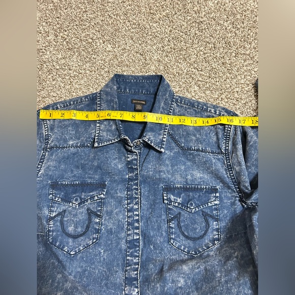 True Religion Georgia Denim Shirt Women Size Large Western Snap Button Cowgirl - Picture 12 of 12